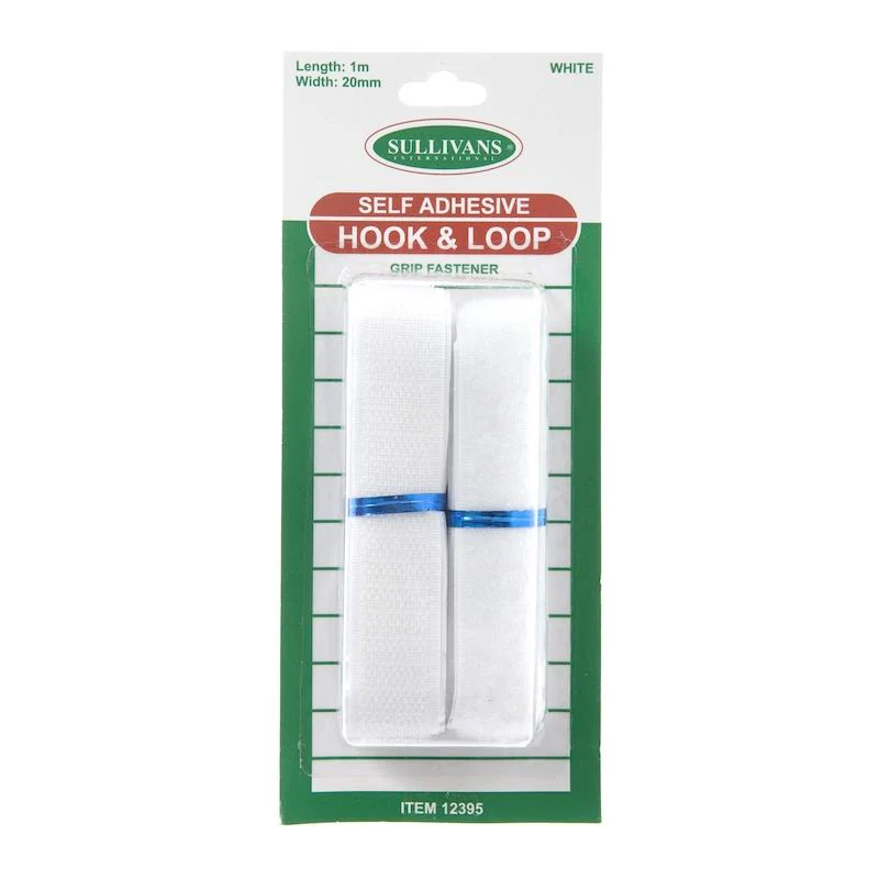 Sullivans Self Adhesive Hook & Loop, White- 20mm x 1m