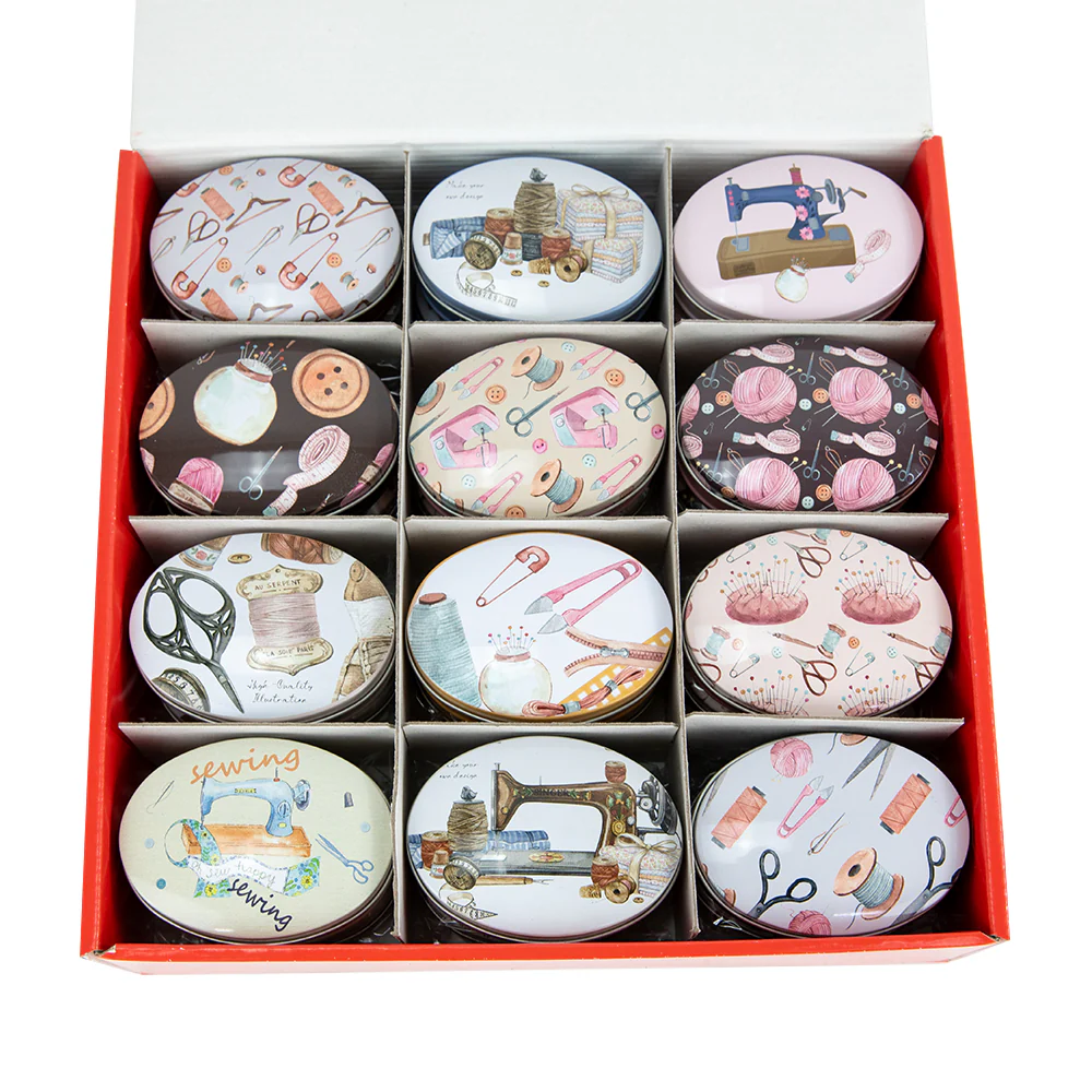 Sewing Tin Box Oval - 8.5x6x2.8cm - Image 2