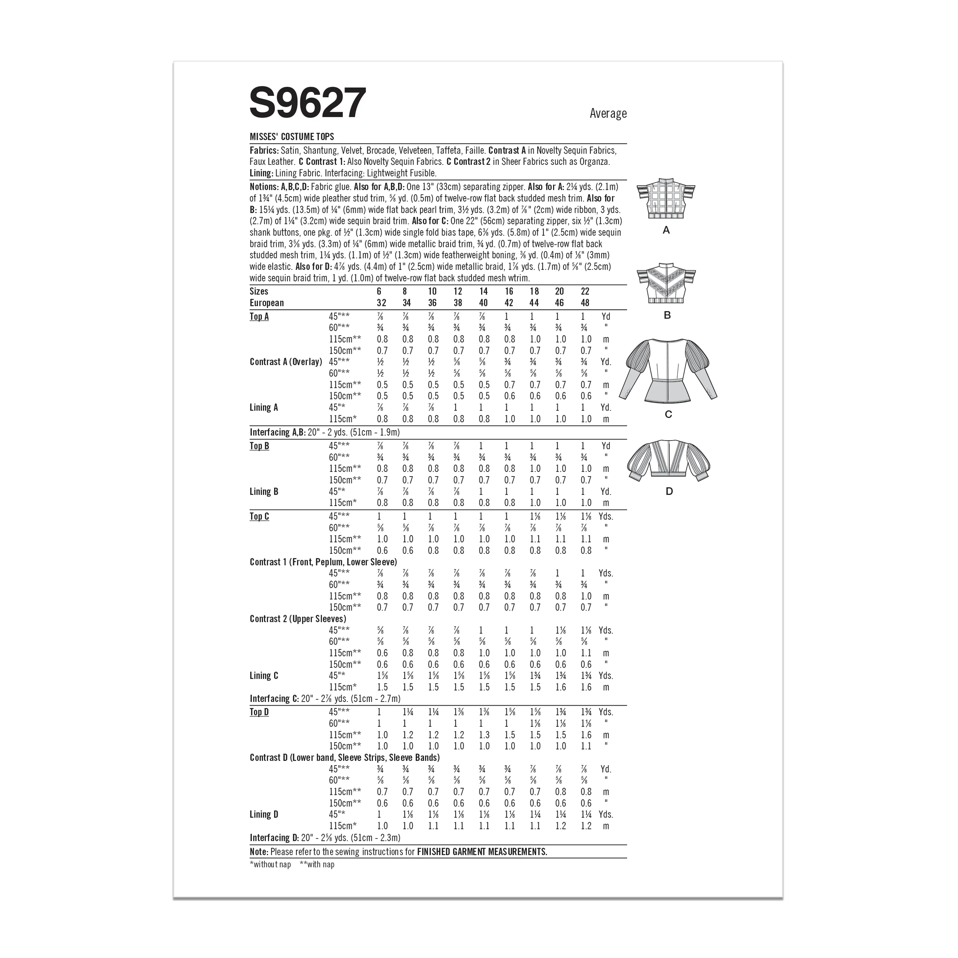 Simplicity Pattern S9627 Misses' Costume Tops - Image 11
