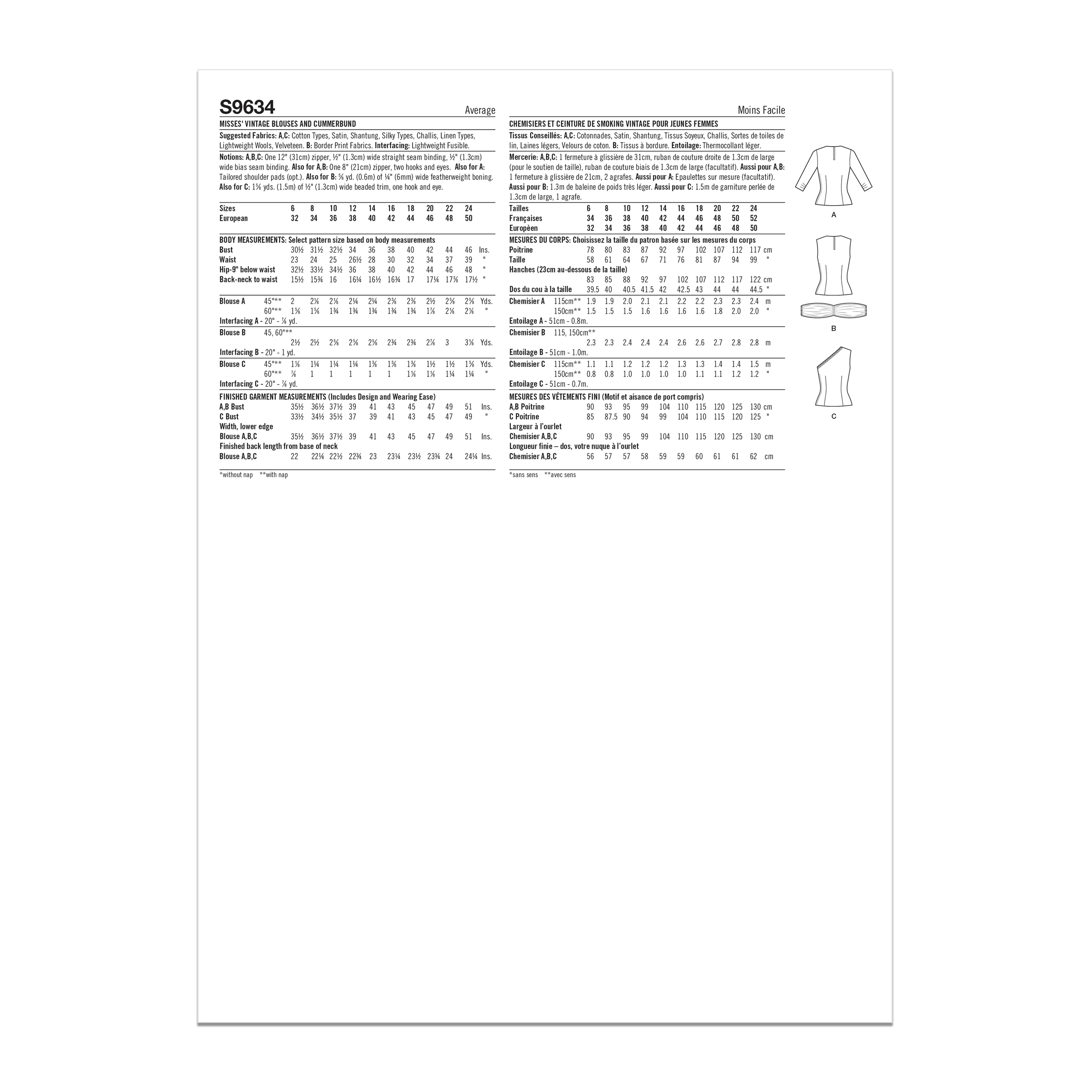 Simplicity Pattern S9634h Misses' Vintage Blouses and Cummerbund - Image 7