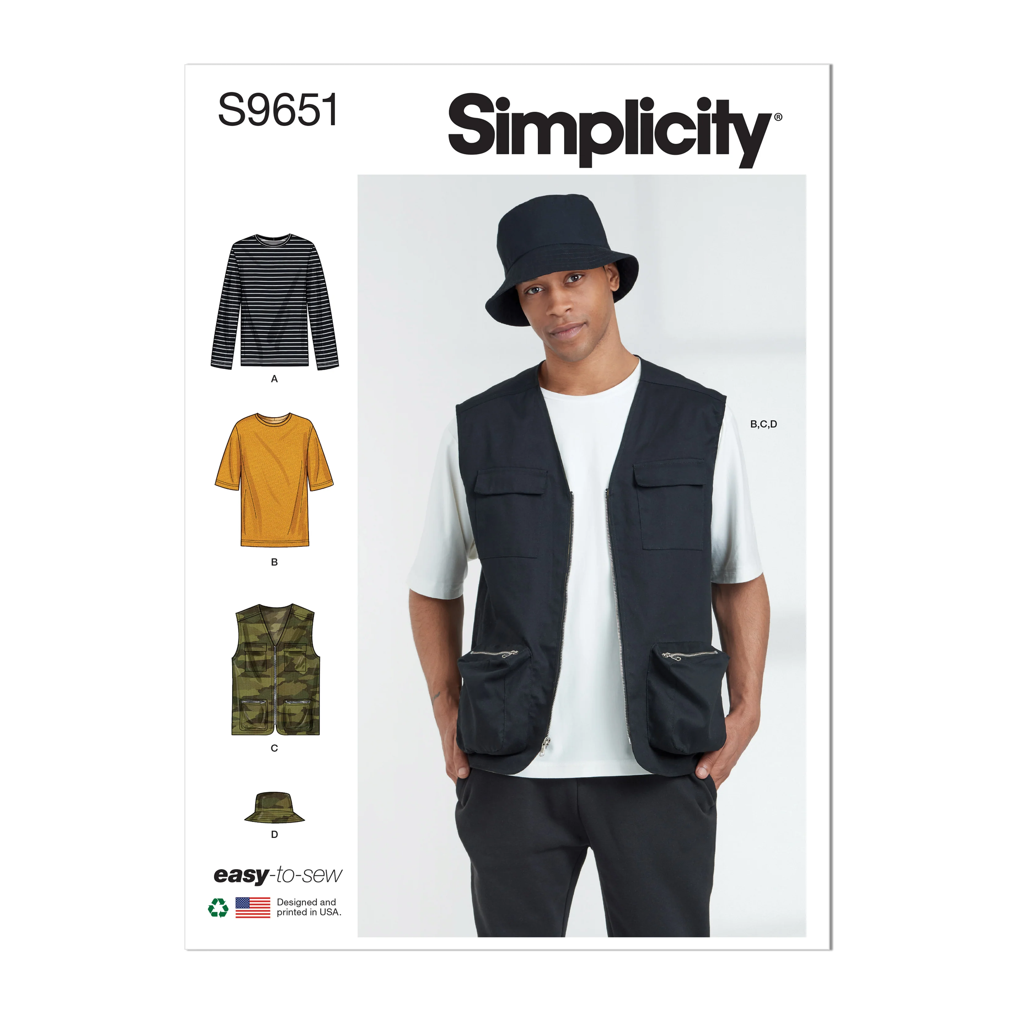 Simplicity Pattern S9651 Men's Knit Top Vest & Hat - Image 9