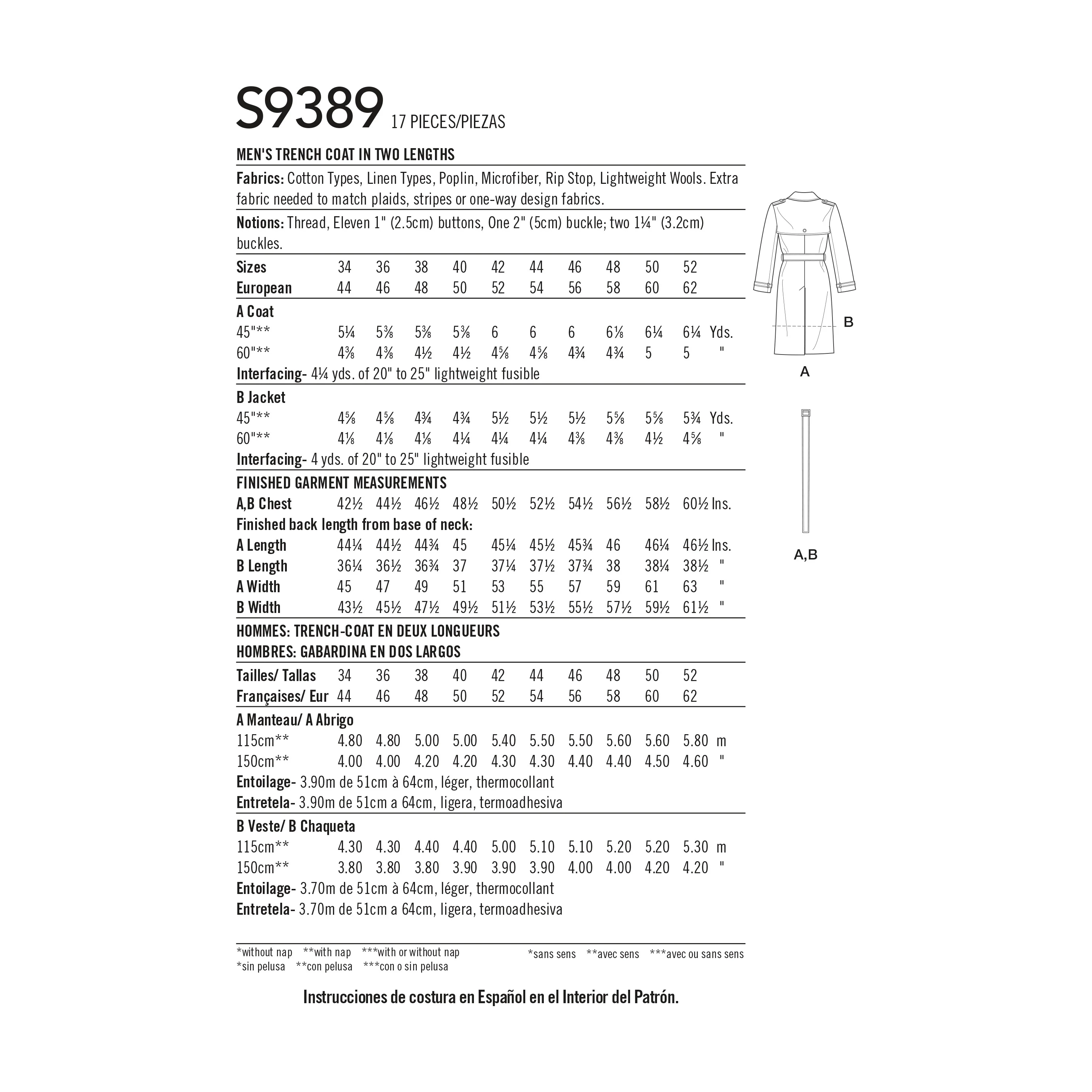 Simplicity Pattern 9389 Men's Trench Coat - Image 10