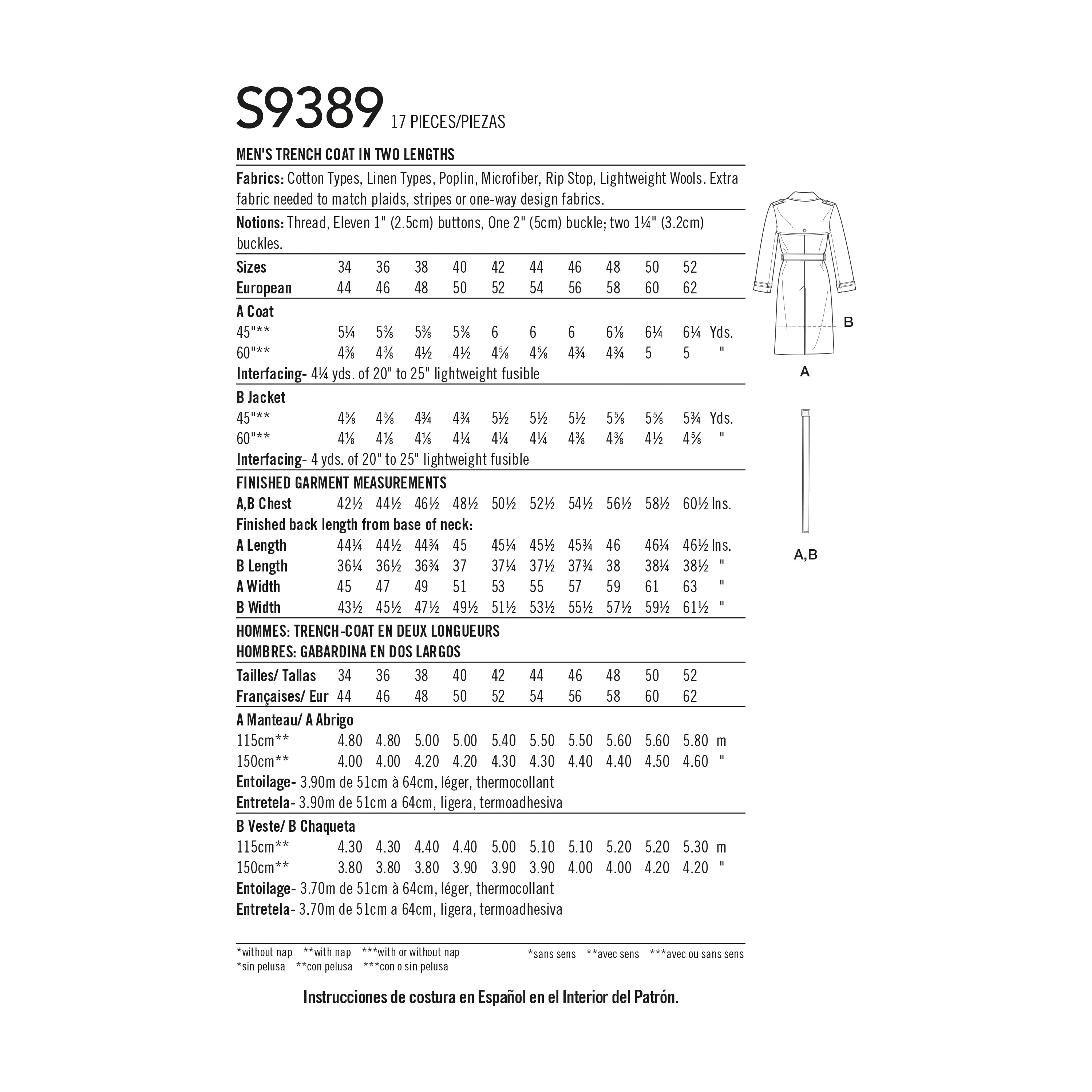 Simplicity Pattern 9389 Men's Trench Coat - Image 11