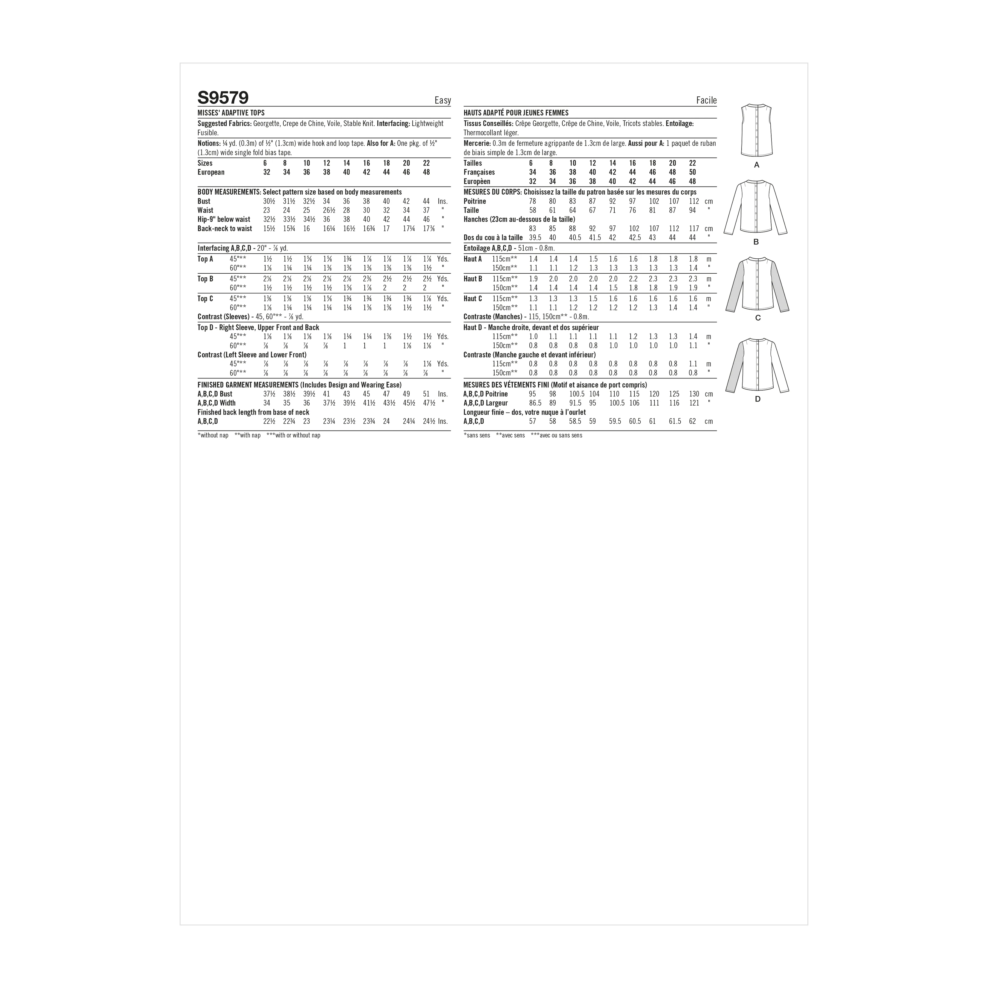 Simplicity Pattern SS9579 Misses' Adaptive Tops - Image 8