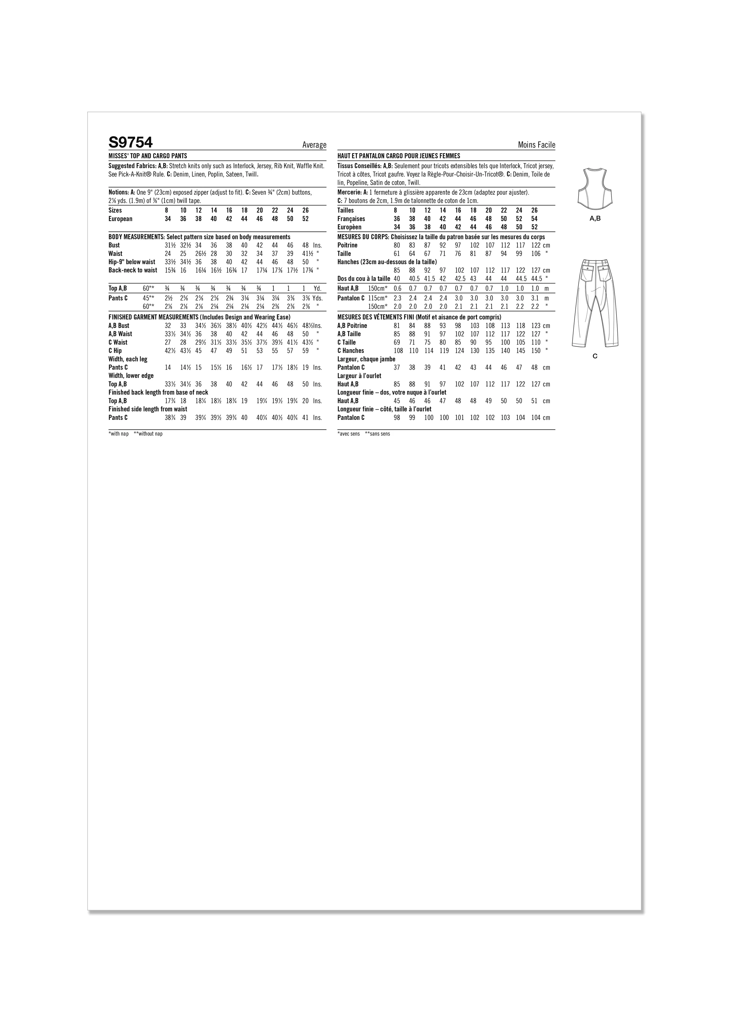 Simplicity Pattern S9754 Misses' Tops and Cargo Pants - Image 8