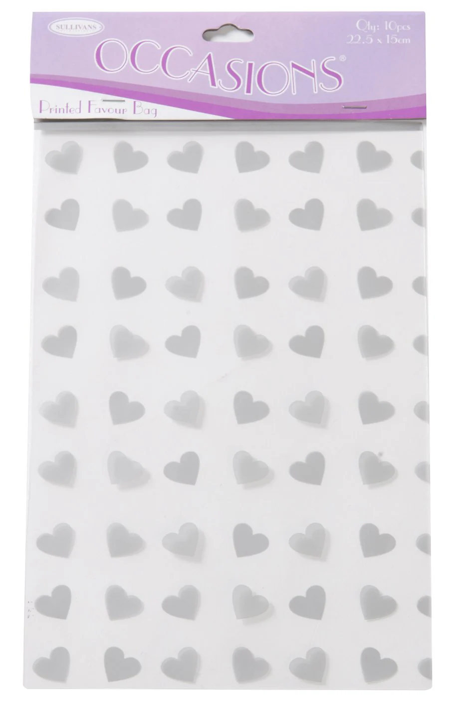 Sullivans Printed Favour Bag, Silver Hearts- 10pc
