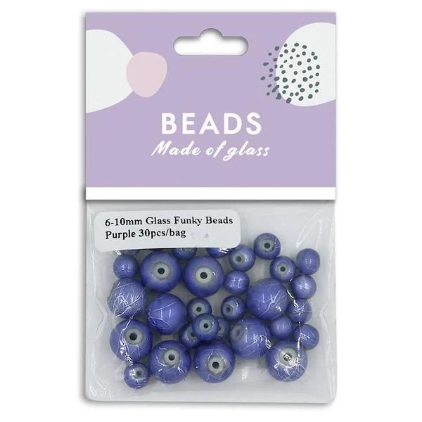 6-10mm Glass Funky Beads, Purple- 30pc- Sullivans