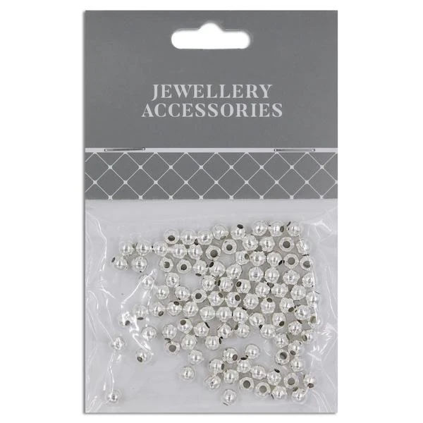 4mm Round Plastic Spacer, Silver- 100pc- Sullivans