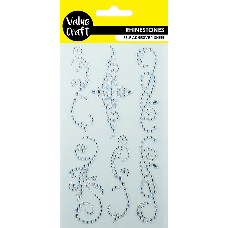 Value Craft Rhinestones Sticker, Silver Flourish