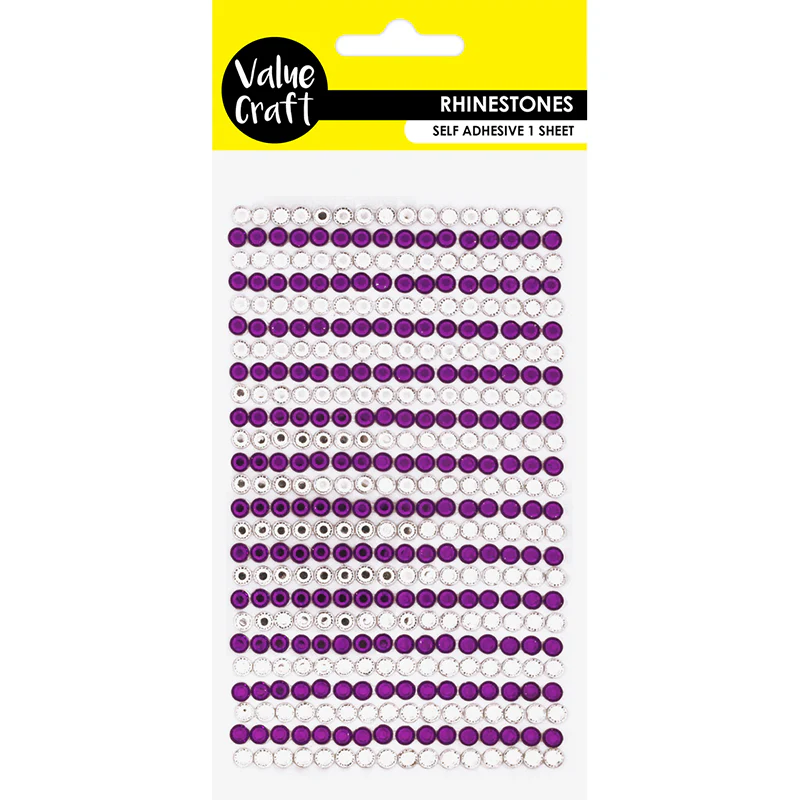 Value Craft Rhinestone S-Adhesive, Purple-Silver- 540pc