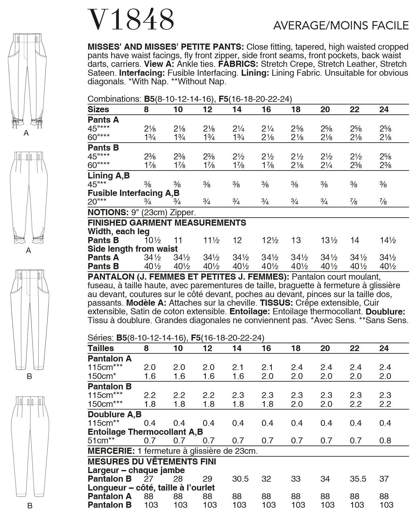 Vogue Pattern V1848 Misses/Petite Pants - Image 6