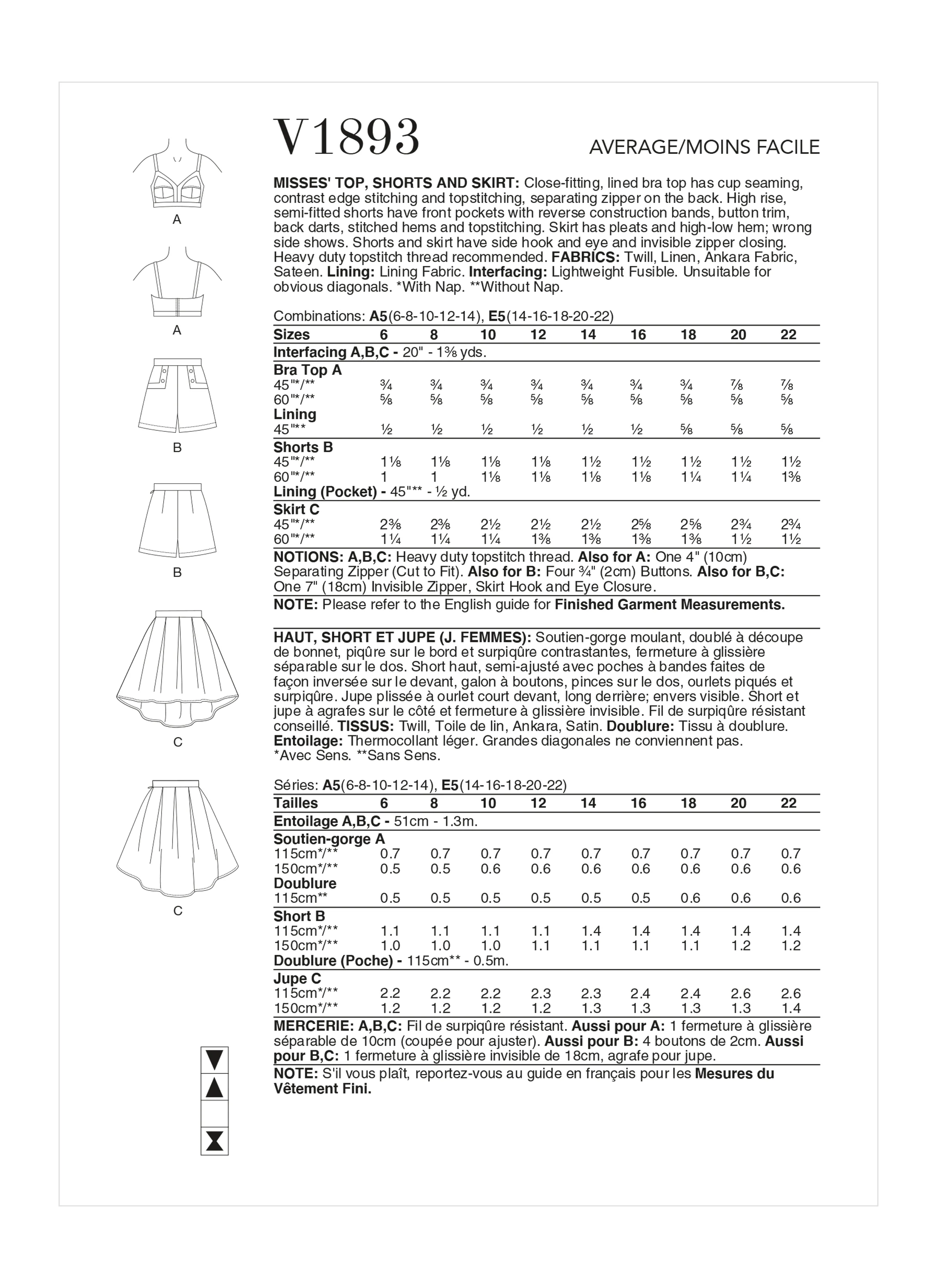 Vogue Pattern V1893 Misses' Top, Shorts and Skirt - Image 9