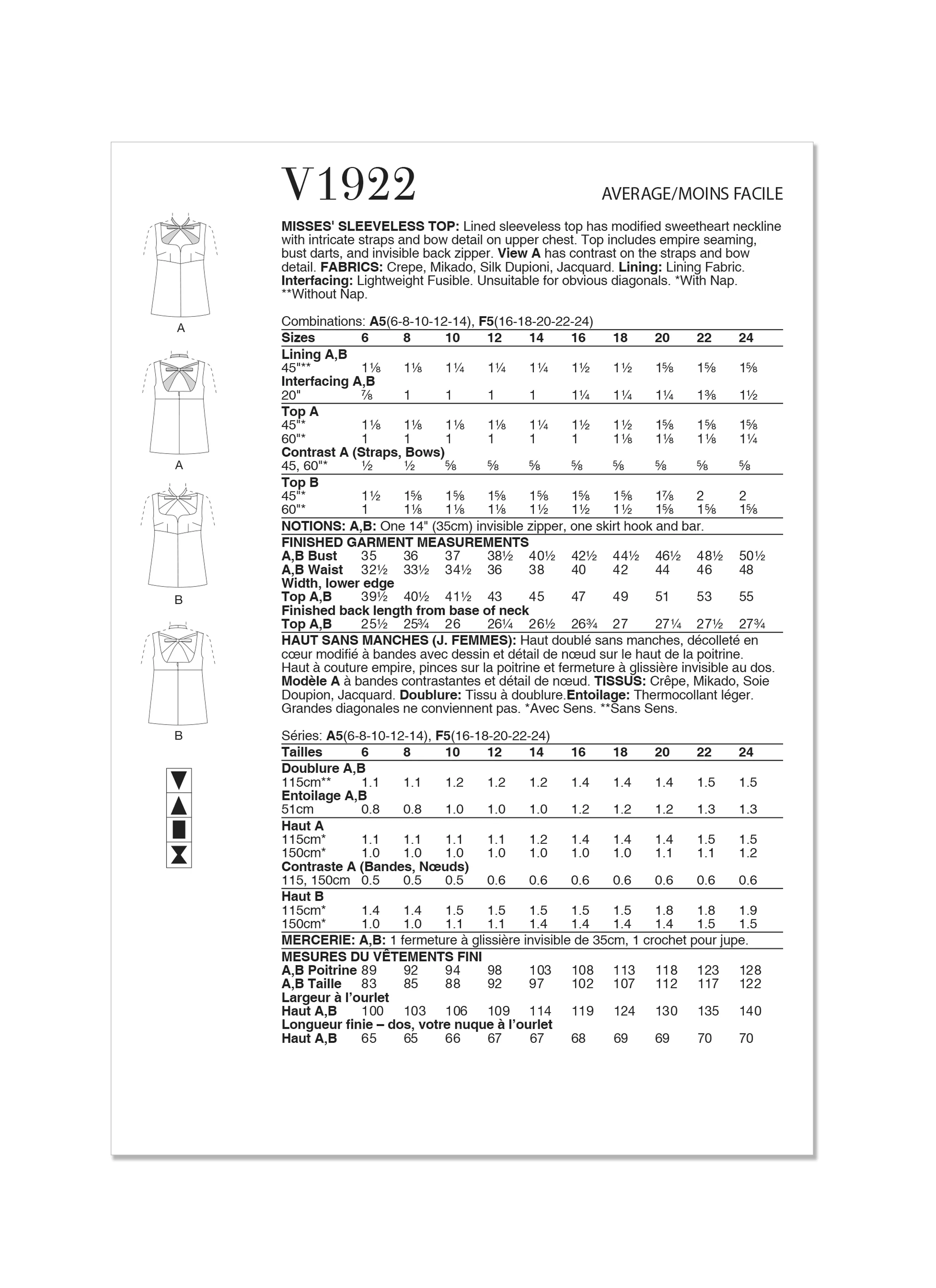 Vogue V1922 Misses' Sleeveless Top - Image 9