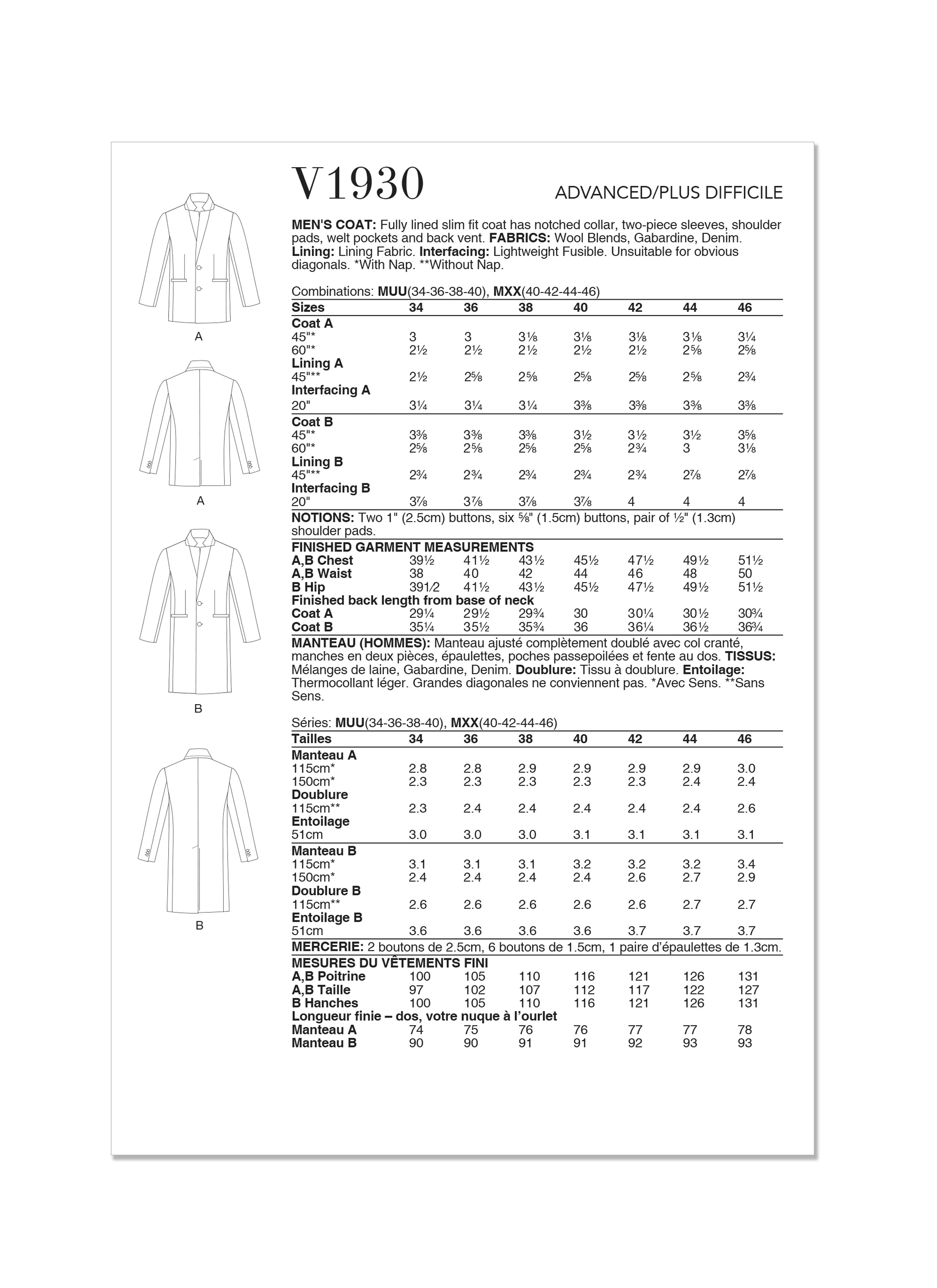 Vogue V1930 Men's Coat - Image 8