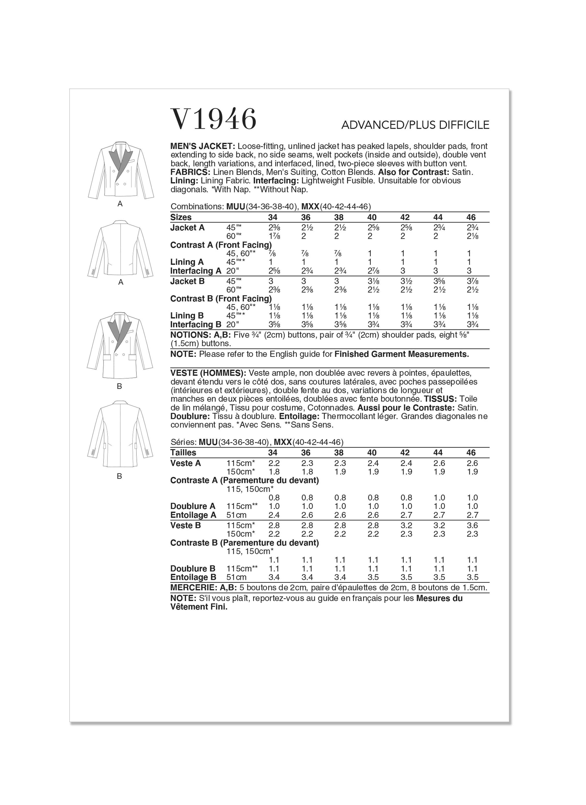 Vogue V1946 Men / Boy Jacket - Image 8