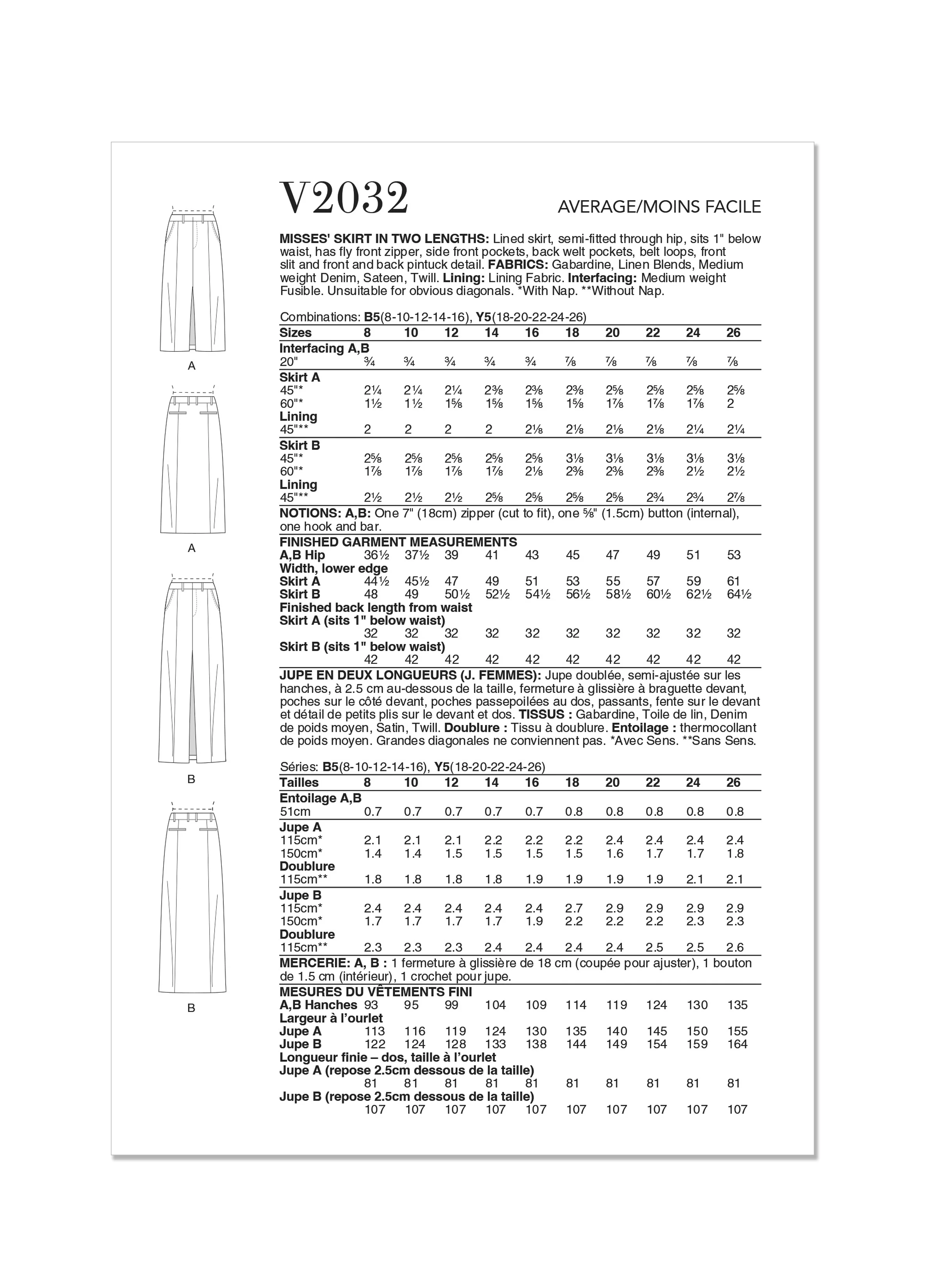 Vogue Pattern V2032 Misses' Skirt Pants - Image 2