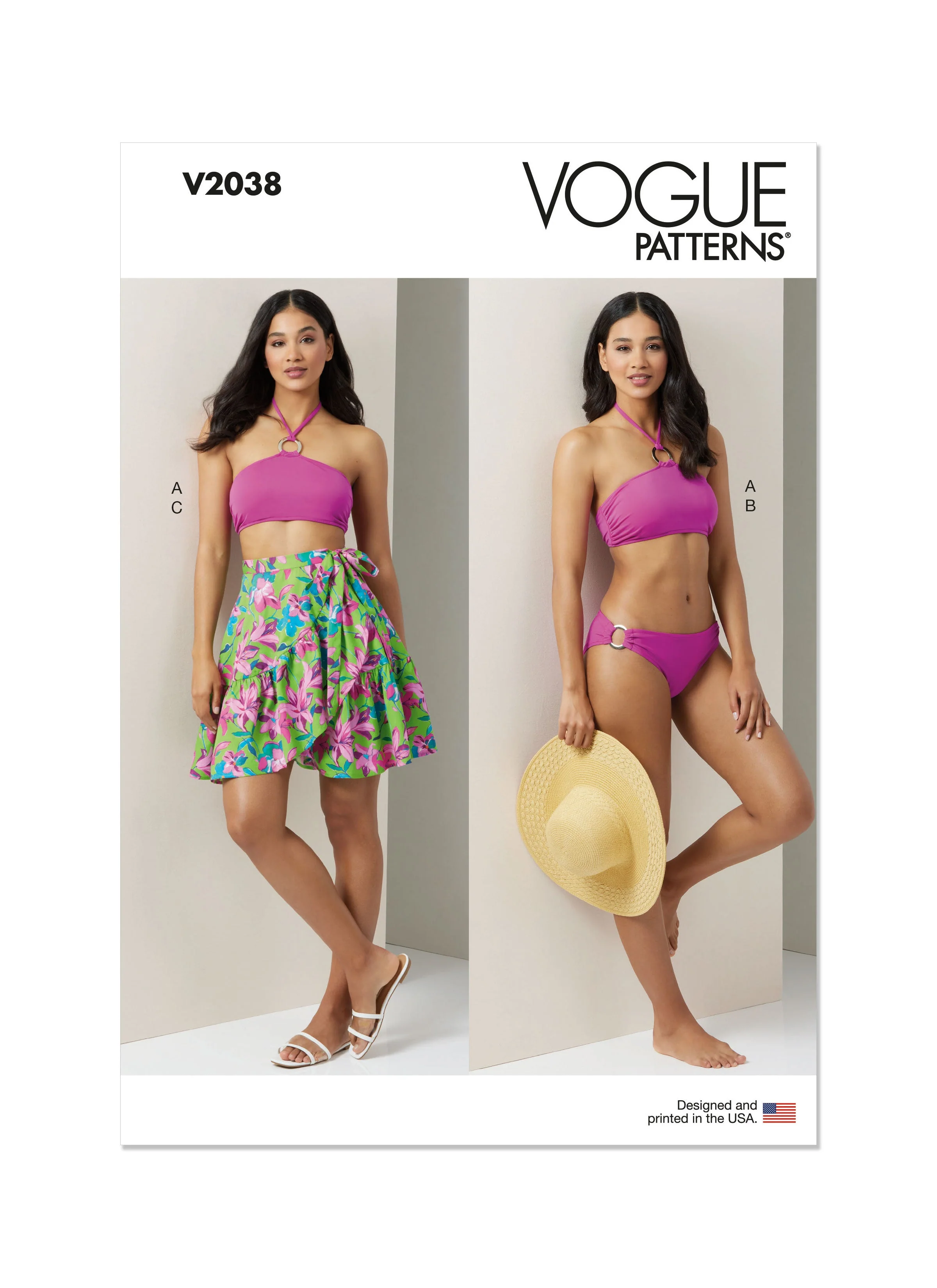 Vogue Pattern V2038 Misses' Bikini and Sarong