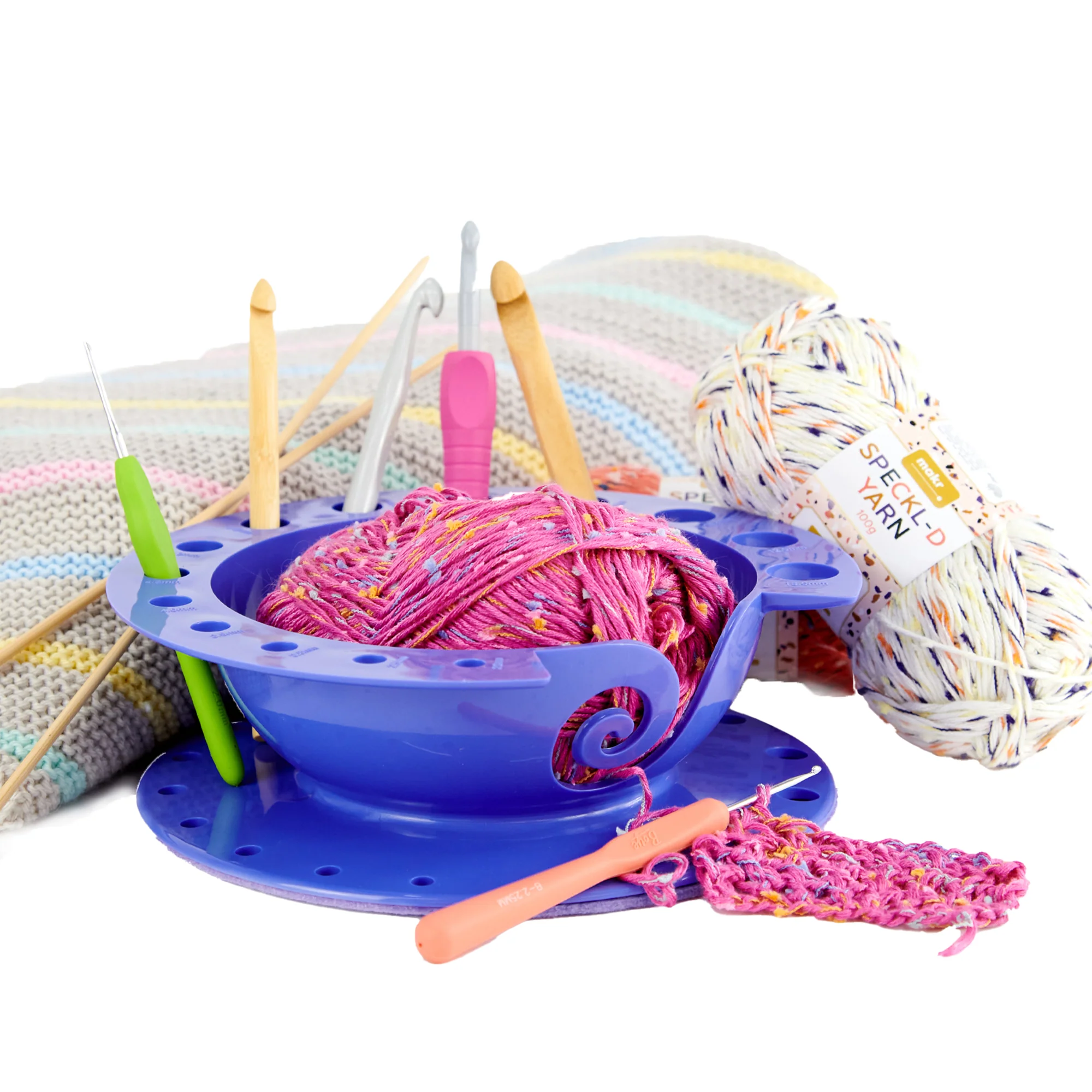 Plastic Yarn Bowl & Needle Holder, Blue- 22x6.5cm - Image 2